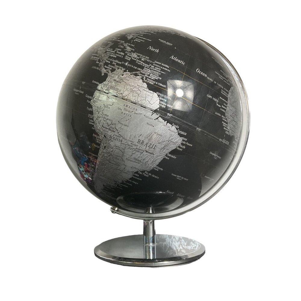 Leonardo Modern Black & Silver Metallic World Globe 13"